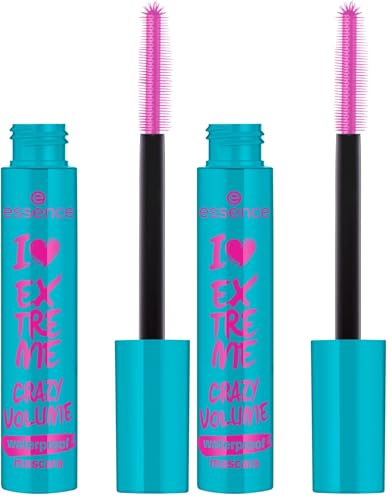 Image of Essence I LOVE EXTREME CRAZY VOLUME waterproof mascara, waterproof mascara, black, volume, flexible elastomer brush, 12 ml (Pack of 2)