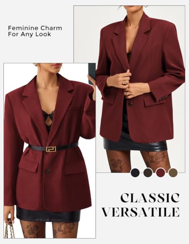 GRACE KARIN Women's Blazer Business Casual 2026 Fall Work Office Suit Jackets Long Sleeve Lapel Open Front with Pockets Wine Medium — view 3