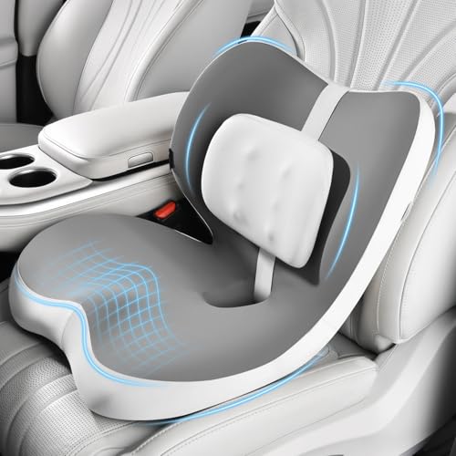 Image of FLORICH 2 in1 Truck Seat Cushion and Lumbar Support Pillow Memory Foam Car Seat Cushion with Adjustable Strap for Truck Driver Long Drives, Fits Semi Truck Seat,Car,Office&Gaming Chair(Light Grey)