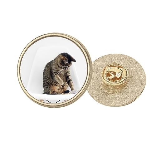 Broche chat rond en métal doré, le petit cadeau idéal et drôle pour les passionnés de chats