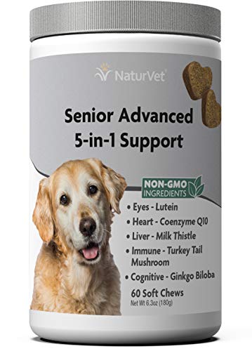 NaturVet  Senior Advanced 5-in-1 Support  Helps Support Your Senior Dogs Health  Eyes, Heart, Liver, Immune System & Cognitive Function  60 Soft Chews