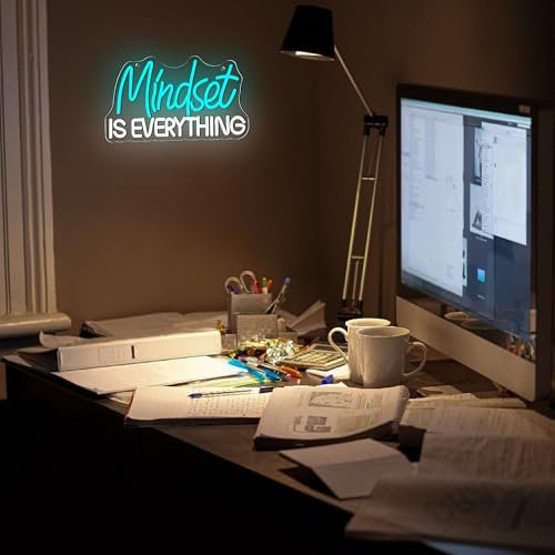 Image of Mutank Mindset Is Everything Neon Sign Wall Decor, Motivational Neon Light USB Powered LED Dimmable, for Classroom Decor Office Gym Library Bedroom Bar Sign(14.1 * 7.8 In)