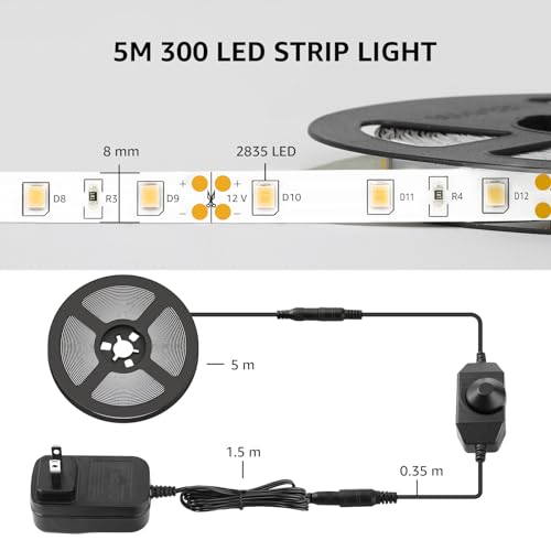 Lepro LED Strip Light White, 16.4ft Dimmable Vanity Lights, 6000K Super Bright LED Tape Lights, 300 LEDs 2835, Strong 3M Adhesive, Suitable for Home, Kitchen, Under Cabinet, Bedroom, Daylight White by Lepro - Used condition - Image 6