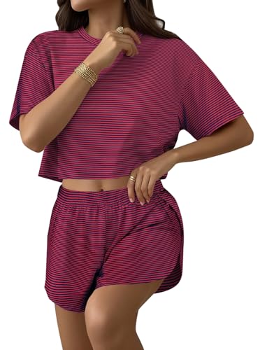Image of Remidoo Women's Split Shorts Pajama Set Short Sleeve Tops and Shorts 2 Piece Pjs