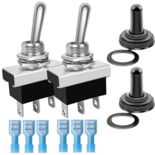 GUUZI 2 pezzi Interruttore a Levetta 12-24V 25A SPDT Acceso-Spento-Acceso 3Pin 3 Posizioni con Tappo di Copertura Impermeabile di Aggiornamento per Auto Camion Nave