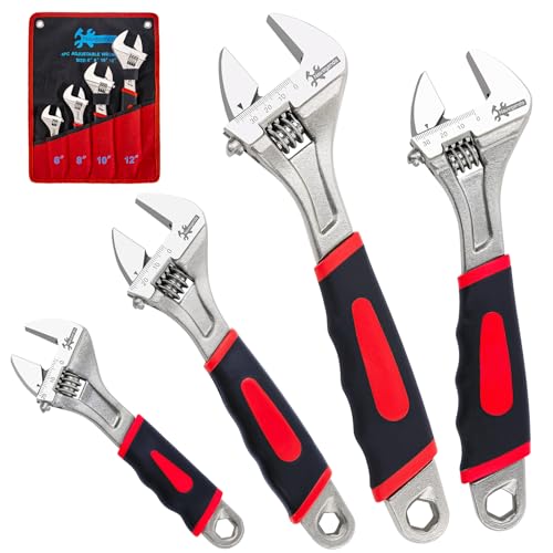 Image of Navegando 4-Piece Adjustable Wrench Set, 6 /8 /10 /12 Inch, Heat Treated Carbon Steel with Non-Slip Rubber Grip,Corrosion Resistant Finish for Automotive, Plumbing & DIY Repairs