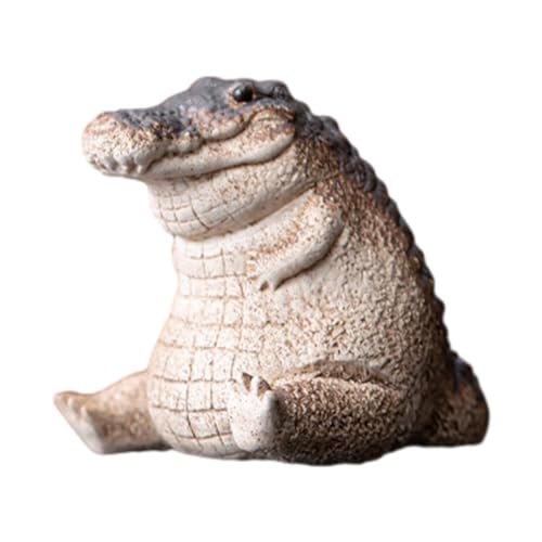 AQEENURA Mini Alligator Ornament,Fat Alligator Sitting Crocodile Figurine Weird Statue Garden Animals Figurine for Indoor Outdoor Home Office Decoration Figurines Animal Statue Sculpture