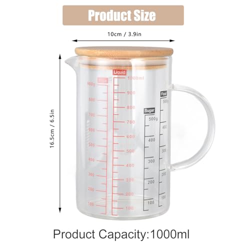 Image of 1000ml /33.8oz Microwave Safe Glass Measuring Cup | Heat Resistant Borosilicate, V-Shaped Spout, Clear Scale, Multipurpose for Kitchen, Coffee & Yogurt(1000ml /33.8oz)