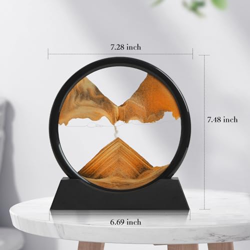 KPNUWN Moving Sand Art Liquid Motion, 3D Deep Sea Sandscape Color Quicksand Decor, Round Glass Moving Sand Art Picture Relaxing Desktop Home Office Work Decor (Orange, 7 inch) by KPNUWN - Image 2
