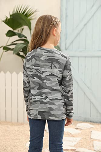 Image of Girls Camouflage Stripe Short Sleeve Shirts V Neck Criss Cross Tees Sweat Kids Casual Sport Tops Blouse（4-15T）