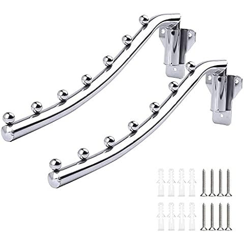 Wall Mounted Clothes Hanger Folding, Laundry Hanger Dryer Rack Foldable, Stainless Steel Clothes Hook Coat Hanger Clothes Drying Rack with Swing Arm Holder for Closet Storage Bathroom Bedroom, 2 Pack Cover