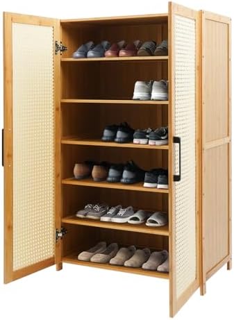 Zapatero de bambú de 6 compartimentos, muy resistente con puertas...