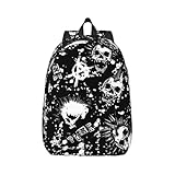 Mochila de lona blanca con diseño de calavera punk, bolsa de viaje para laptop, correas ergonómicas y antiagua para la universidad, negocios y trabajo, Negro -, S