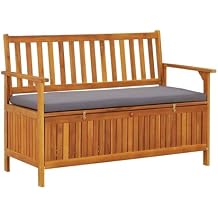 BOWERY HILL Solid Acacia Wood Storage Bench, 47.2 x 24.8 x 33.1 in, Natural Wood Finish, Dark Grey Cushion, Rectangular Outdoor/Indoor Seating and Storage for Garden, Hallway, or Balcony Use