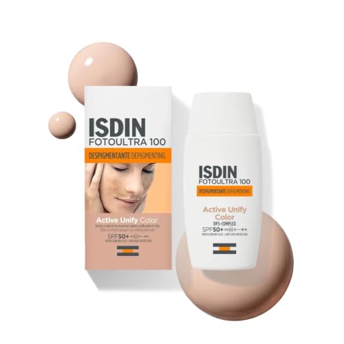 ISDIN Fotoultra 100 Active Unify Color SPF 50+ Crema Fluida con Color, Triple Acción Despigmentante y que Unifica el Tono y Evita la Aparición de nuevas manchas
