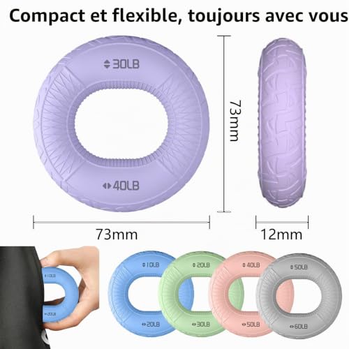 Lot de 5 entraîneurs de main multicolores - Entraînement de rééducation des doigts - Entraînement des avant-bras - Force de préhension pour les mains, renforcement de la main (couleur 1) – vue 2
