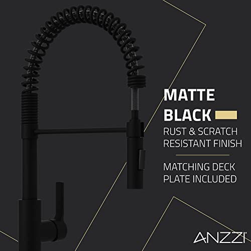 Anzzi Touchless Kitchen Faucet With Pull Down Sprayer, Motion Sensor, Hands Free, Single Handle Stainless Steel Spring Kitchen Sink Faucet, With Matching Deck Plate, Matte Black (Kf-Az303Mb) #TOP5