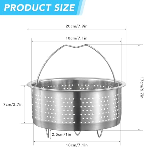 Image of SAMEZONE Stainless Steel Steamer Basket with Handle & Raised Legs - Multi-Purpose Food Steaming Basket for Instant Pot, Vegetables, Dumplings, Seafood & Fruits