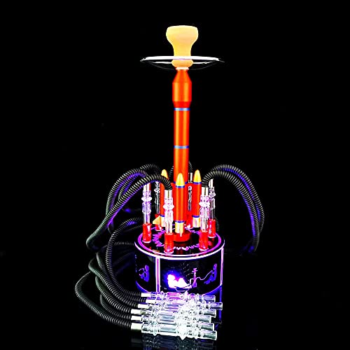MHYT, 6 Hose Hookah Complete Set, Modern Acrylic Shisha with LED Light Hookah Bowl Leather Hose Coal Tongs for Better Shisha Hookah Narguile Smoking (Color : Red)