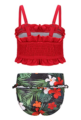 Image of Girls Bikini Swimsuits Two Piece Bathing Suit for Kids Girls Hawaiian Smocked Swimwear 3-16 Years