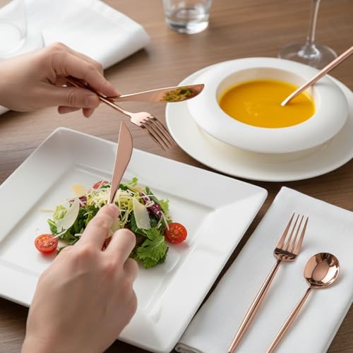 Image of 30 Pcs Rosegold Cutlery Set for Dining Table the Perfect Lightweight Silim Handle Tableware Including Dinner Spoon, Dinner Fork, Dinner Knife, Dessert Spoon & Dessert Fork