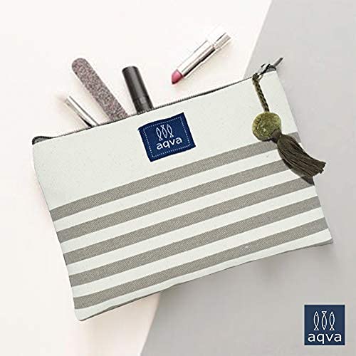 Image of AQVA Stripes Kraft Men's and Women's Printed Handmade, Eco Friendly Cotton Canvas Multi-Function Pouch -Set of 2