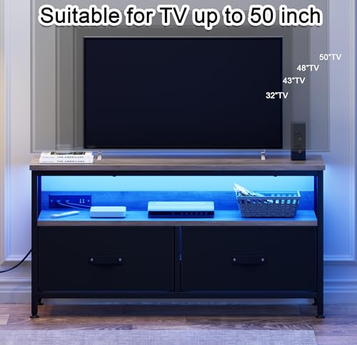J-yaamiZz 39" Dresser TV Stand for TVs up to 50", Media Console with LED Lights, Charging Station & 2 Drawer Storage Chest, Gaming Entertainment Center with Storage for Bedroom, Living Room, Entryway - Image 6
