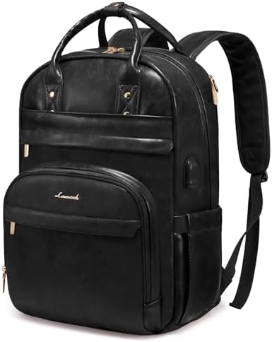 LOVEVOOK Travel Laptop Backpack for Women PU Leather Fashion Work Backpack Purse 15.6 Inch Large Teacher Nurse Bag