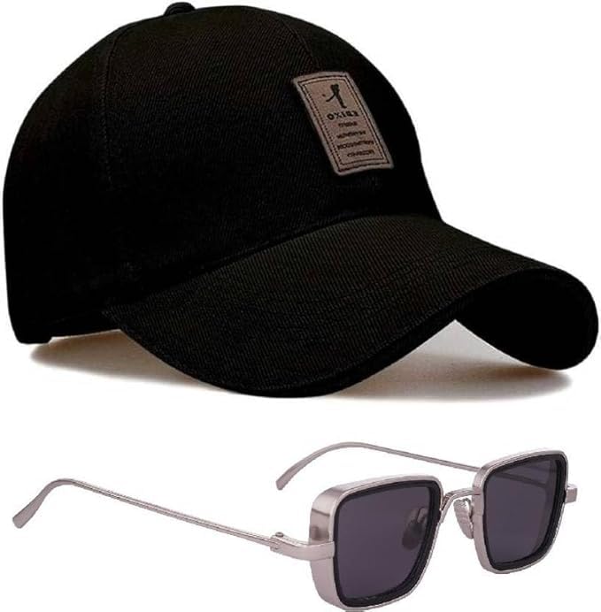 Classic Baseball Cap with Leather Patch and Metal Frame Sunglasses for Men & Women Set, Pack Of 2-picture-22