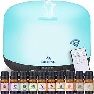Miserwe Diffuser 500ML Essential Oil Diffuser with Adjustable Mist Mode and 4 Timer Setting Aroma Humidifiers for Essential Oils Waterless Auto Shut-Off with 7 LED Light for Home Office Yoga Spa
