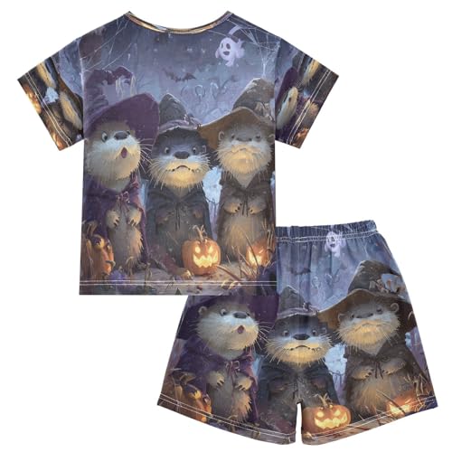 Pajama Sets Short Sleeve Spooky Nitht Witchy Otters Soft Cotton Summer Sleepwear 2 Piece PJS Size 5-14T2
