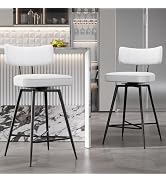 26 Inch White Leather Swivel Bar Stools with Back, Kitchen Counter Set of 2