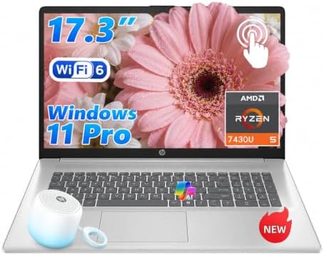 HP 17 Inch Touchscreen Laptop – AMD Ryzen 5 7430U 32GB RAM 1TB SSD W11 Pro | 17.3" HD+ Anti-Glare Display, Wi-Fi 6, Bluetooth 5.4, Fast Charge, AI Copilot – Laptop Windows 11 Pro for Business & Student