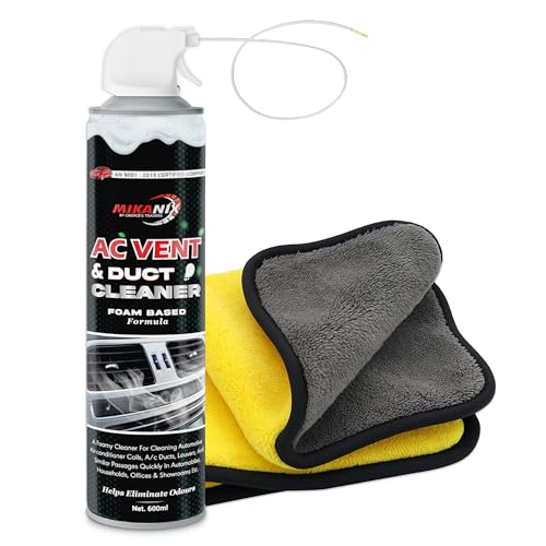 MIKANIX Car AC Vent & Duct Cleaner Odour Neutralizer Foam Spray | Long No-sal Pipe With Microfiber Cloth For Vehicle Interior Cleaner & Home AC (Pack Of 1)