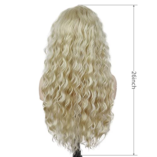 Image of GNIMEGIL Womens Long Blonde Curly Wigs Wavy Fluffy Wig Soft Natural Looking Synthetic Hair Wig Thick Body Wave Hair for Daily Party Cosplay Halloween Costume (Lightest Blonde)