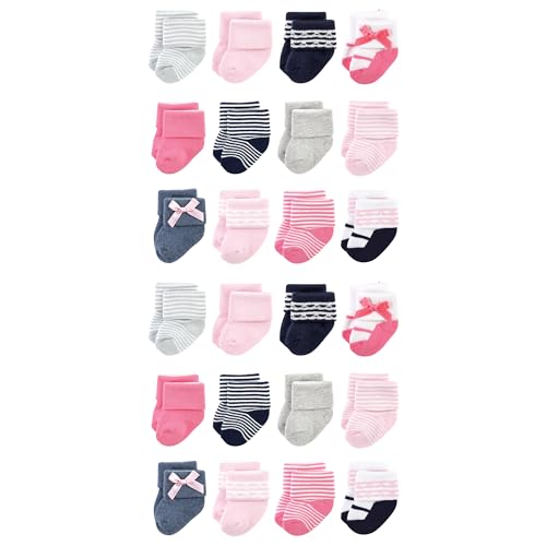 Luvable Friends Unisex Baby Cotton Rich Baby Terry Socks 24-Pack, Pink Scroll, 6-12 Months