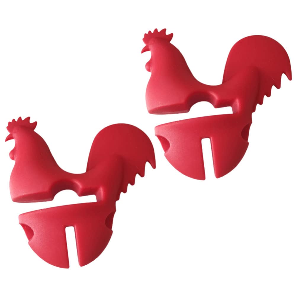 Cabilock 2pcs Silicone Rooster Pot Lid Lifter Spill Kitchen Tool for Boil over Prevention Creative Design for Home Cooking Easy to Install Lightweight and Adorable