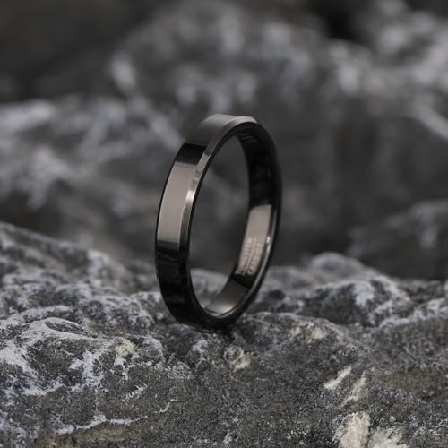 Customized Black/Silver Tungsten Ring for Men 4mm/6mm/8mm Width Personalized High Polished Wedding Engagement Band Promise Ring Beveled Edges Comfort Fit Size 5-122