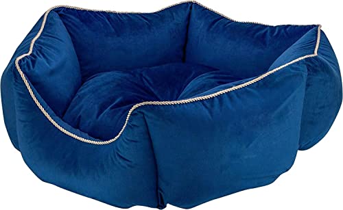 Image of PetLux Velvet Pet Smile Super Soft Reversible Bed for Indoor Cats, Dog Bed for Puppy and Kitty Round Bed, Sofa Basket for a Dog & Cat | Pet Bed With Pillow (M, Blue)