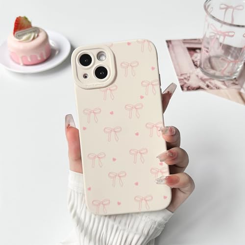 NITITOP Compatible with iPhone 15 Plus Case Cute Aesthetic Bow Ribbon Love Heart Pattern Design for Women Girls Soft TPU Bowknot White Back Shockproof Protective Cover - Pink by NITITOP - Image 4