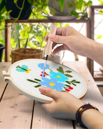 Image of TINDTOP Punch Needle Embroidery Kits, Flowers Punch Needle Kits for Adults