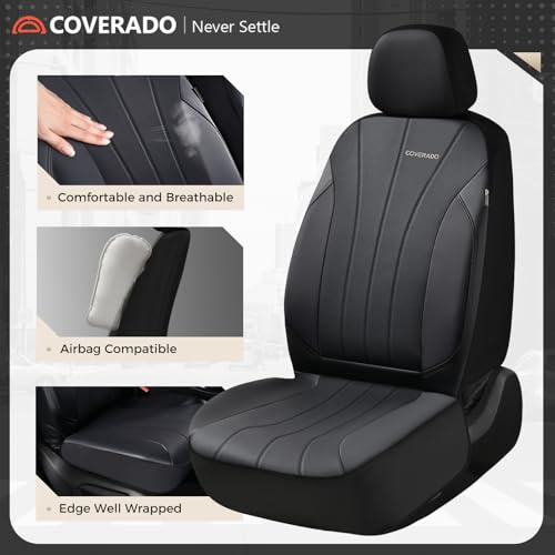 Image of Coverado Car Seat Covers, 2 Front Seats Waterproof Nappa Leather Automotive Seat Protectors, Front Luxury Mesh Seat Covers, All-Weather Universal Fit for Most Cars SUV