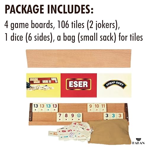 Juego Turkish Okey Rummy Cube con 4 soportes de madera miniatura 5