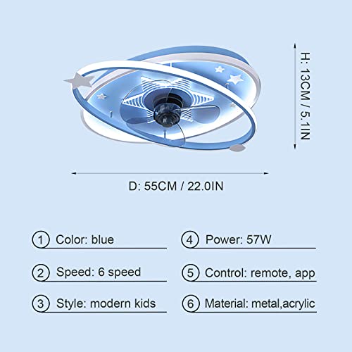 Ventilateur de plafond intelligent bleu télécommande lampe LED chambre d'enfant variable - 7