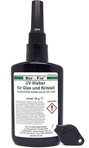 ® 50g UV Kleber Spezial Glas mit Lampe dickflüssig 500-1000 | UV Taschenlampe der Beamer | extra stark für Glas und Metall | lichthärtender und