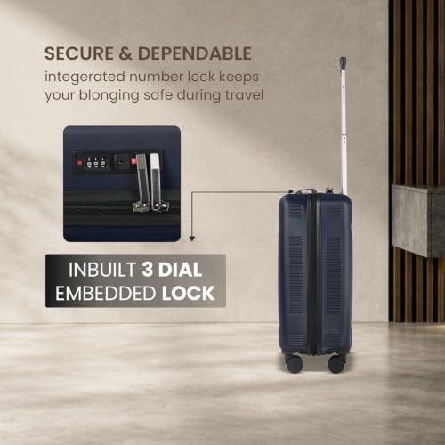 Image of SWISS MILITARY Pascal Hard 55cm Lightweight PC Small Cabin Travel Luggage Trolley Bag, Anti-Theft Zippers & 3-Dial Lock, 360 Wheels, Wet Pocket & Aluminium Trolley Handle Suitcase Capacity 51L-Navy