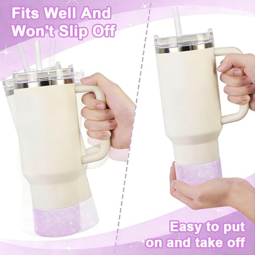Image of HASTHIP 2Pcs Glitter Silicone Cup Bottom Sleeves 7.5cm Protective Anti-Slip Boot Sleeve for 30oz 40oz Stanley Tumbler, Glittering Protective Cup Base Cover
