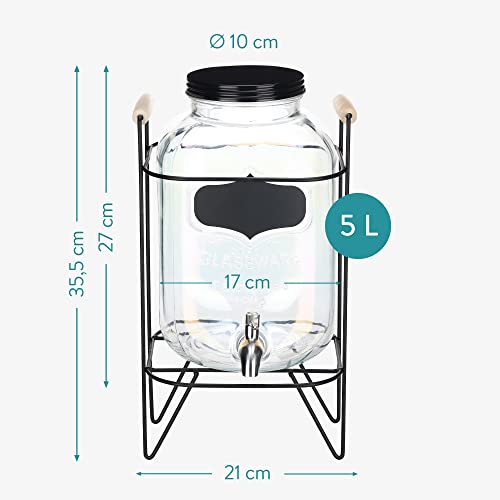 Miniatura 8 de Navaris Dispensador De Bebidas Con Grifo - Recipiente De Vidrio De 5 L - Botella De Cristal Arcoiris Con Base Y Cierre - Garrafa Con Dosificador