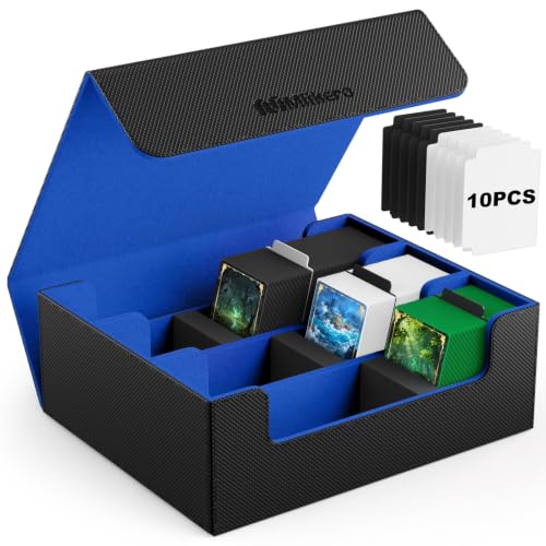 Image of Mlikero Trading Card Storage Box, Bulk Card Storage for 1800+ Sleeved Cards, PU Leather Magnetic Closure Card Organizer with 10 Dividers & 3 Foam Stoppers, Fit for MTG, TCG and Sports Cards (Blue)