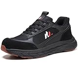 Netanac Comfortable Steel Toe Shoes for Men, Lightweight Safety Work Sneakers, Breathable Slip Resistant Work Shoes for Warehouse and Standing All Day,6123BK,Size11 Black
